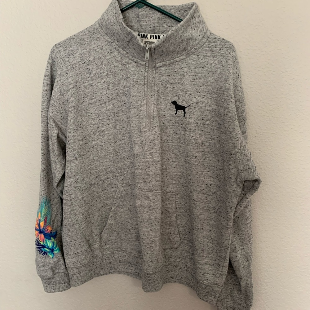 VS Pink Floral Embroidered Quarter Zip